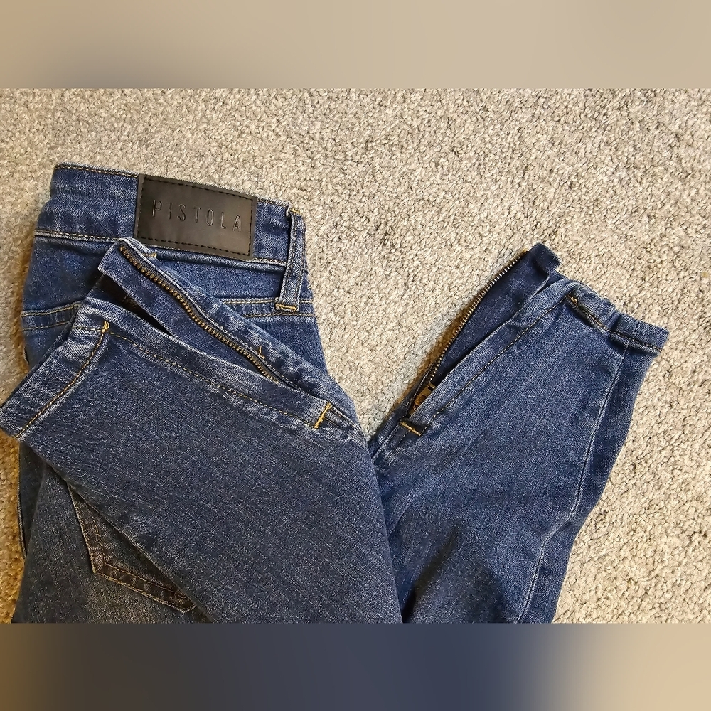 Pistola High Rise Distressed Zip Cuff Ankle Jeans Size 28